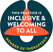 Therapy Den badge stating “This practice is inclusive and welcoming to all – Member of Therapy Den.”
